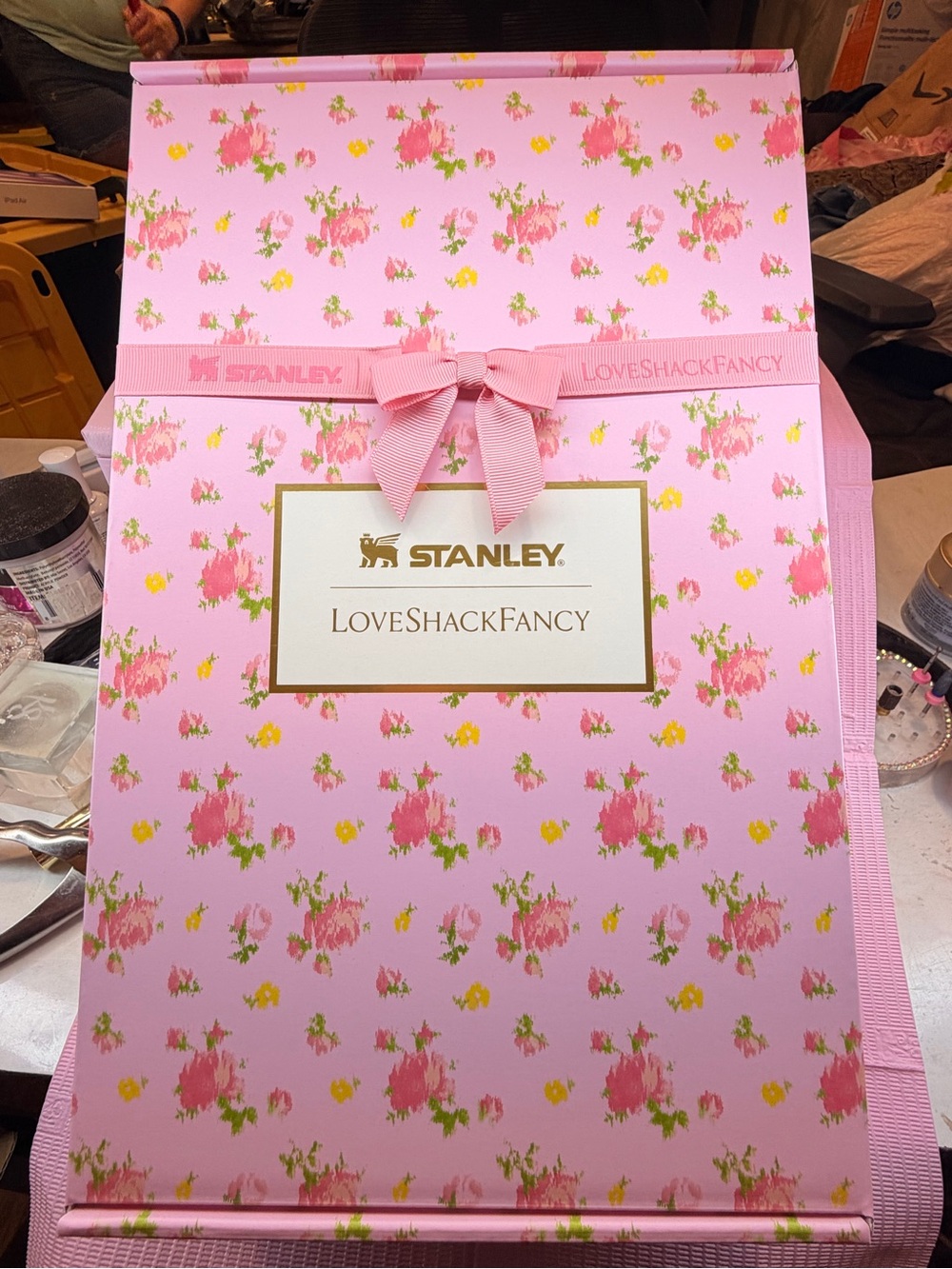 Stanley Pink Floral Gift Tote with Ribbon Bow